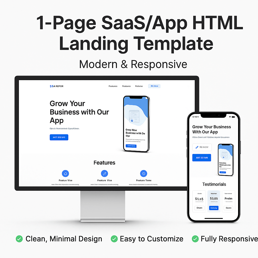 1-Page SaaS/App HTML Landing Template – Modern & Responsive